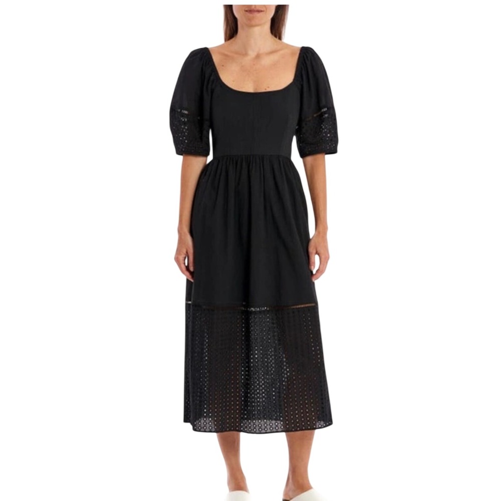 NWT La Ligne‎ Lulu Eyelet Detail Cotton Dress in Black size Small Cottagecore